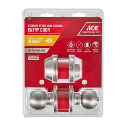 Ace Ball Knob Satin Nickel Deadbolt and Entry Door Knob KW1 1-3/4 in.