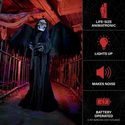 Haunted Hill Farm 6 ft. Standing Reaper with Wings Animatronic