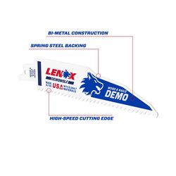 LENOX DEMOWOLF 6 in. Bi-Metal Reciprocating Saw Blade 6 TPI 5 pk
