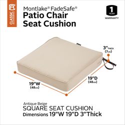 Classic Accessories Montlake Antique Beige Polyester Seat Cushion 3 in. H X 19 in. W X 19 in. L
