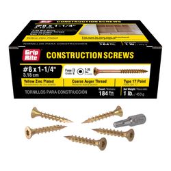Grip-Rite 1.25 in. L Star Yellow Zinc Coarse Wood Screws 184 pk
