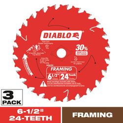Diablo Tracking Point 6-1/2 in. D X 5/8 in. TiCo Hi-Density Carbide Framing Saw Blade 24 teeth 3 pk