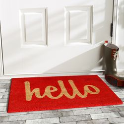 Home & More 1.42 W X 2.42 L Red Hello Script Coir Door Mat