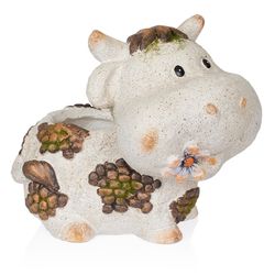 Alpine 12 in. H Magnesia Smiling Cow Planter Gray