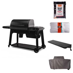 Traeger Woodridge Pro Wood Pellet Grill + Pellets, Folding Shelf, Cover, and Drip Tray Liner