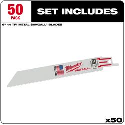 Milwaukee Sawzall 6 in. High Speed Steel Reciprocating Saw Blade 14 TPI 50 pk