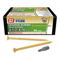 Grip-Rite PrimeGuard Plus No. 10 wire X 3-1/2 in. L Tan Star Bugle Head Deck Screws 1 lb 51 pk