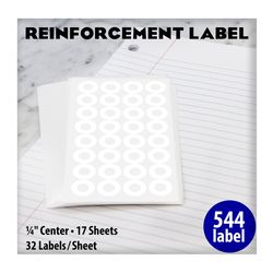 Bazic Products 1/4 in. H X 1/4 in. W Round White Reinforcement Label 544 pk