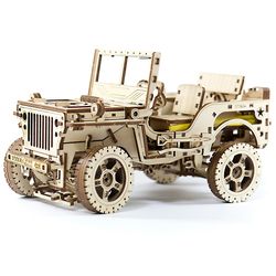 Wooden City Jeep Mechanical 3D Puzzle Model Brown/Yellow