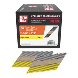 Grip-Rite 2-3/8 in. L Angled Strip Bright Framing Nails 30 deg 2500 pk