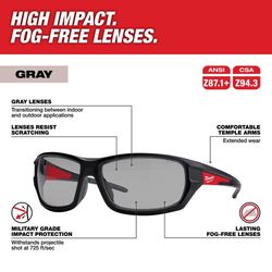 Milwaukee Anti-Fog Impact-Resistant Safety Glasses Gray Lens Black/Red Frame