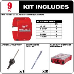 Milwaukee Big Hawg Carbide Tipped Hole Saw Kit Arbor Included
