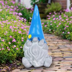 Exhart WindyWings Gray Resin 10 in. H X 5 in. L X 5 in. W Gnome with Blue Hat Statue