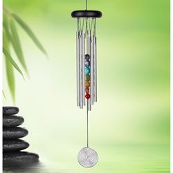 Woodstock Chimes Eastern Energies Silver Aluminum/Wood 17 in. Seven Stone Chakra Chime