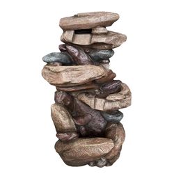 Alpine Polyresin Brown Tiered Rock  Fountain with LED Light