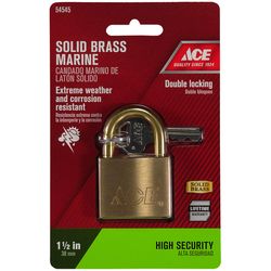 Ace 1-5/16 in. H X 1-1/2 in. W X 17/32 in. L Brass Double Locking Marine Padlock