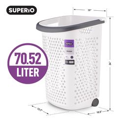 Superio Brand White Plastic Wheeled Laundry Basket