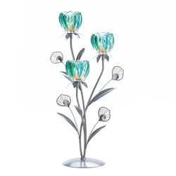 Gallery of Light 18.5 in. H X 7 in. L Peacock Flower Triple Glass/Iron Decorative Candle Holder