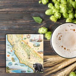 Xplorer Maps Multicolored Ceramic/Cork California Coaster