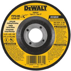 DeWalt 4-1/2 in. D X 7/8 in. X 0.125 in. thick Aluminum Oxide Pipeline Cutting Wheel 1 pc