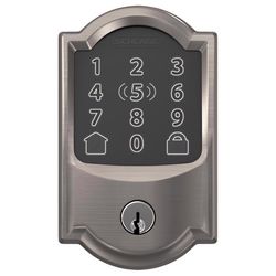 Schlage Encode Plus Satin Nickel Metal Wi-Fi Deadbolt with Camelot Trim
