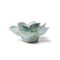 Chive English Garden 2 in. H X 4 in. L Glazed Teal Ceramic Lotus Wall Flower