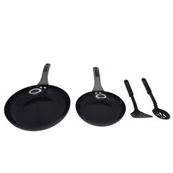 Imusa Mirro Ceramic Coated Aluminum Fry Pan Set Black