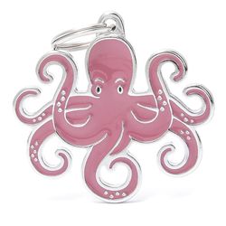 MyFamily Wild Pink Octopus Metal Dog Pet Tags Medium