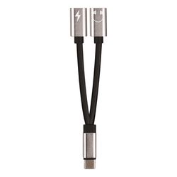 Fabcordz Black/Silver Dual Female Splitter Adapter USB-C Cable For Universal