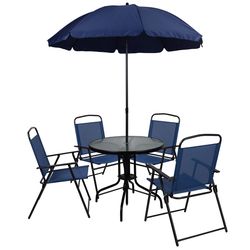Flash Furniture 6 pc Blue Steel Contemporary Dining Set with Umbrella Navy