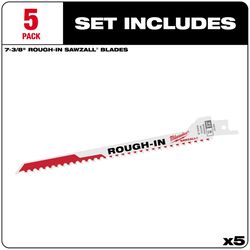Milwaukee Rough-In 7-3/8 in. Bi-Metal Through-hole Cutter Reciprocating Saw Blade 5 TPI 5 pk