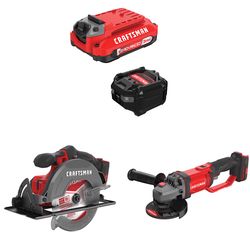 CRAFTSMAN V20 3Ah Advanced Battery Starter with 6-1/2-in Circular Saw with 4.5-in Grinder