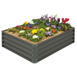 Stratco 12 in. H X 35 in. W Metal Raised Garden Bed Gray