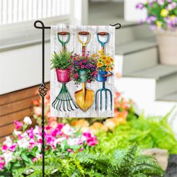 Evergreen Garden Tool Trio Moire Garden Flag 18 in. H X 12.5 in. W