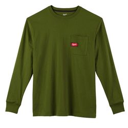 Milwaukee L Long Sleeve Unisex Crew Neck Olive Green Heavy Duty Shirt
