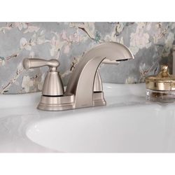 Moen Banbury 2 Brushed Nickel Traditional Centerset Bathroom Sink Faucet 4 in.