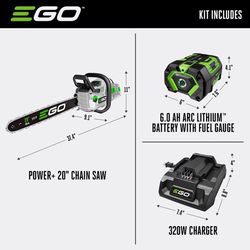 EGO POWER+ CS2005 20 in. 56 V Battery Chainsaw Kit (Battery &amp; Charger) 3/8 in. W/ 6.0AH BATTERY
