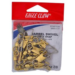 Eagle Claw 2/0 BRASS BARREL SWIVEL W/SAFETY SNAP 12PK Fishing Tackle
