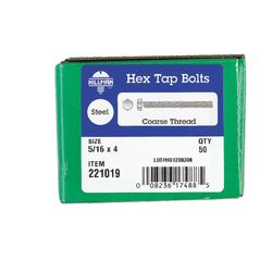 HILLMAN 5/16 in. D X 4 in. L Zinc Plated Steel Hex Tap Bolt 50 pk