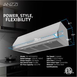 Anzzi 36 in. W Silver Convertible Range Hood