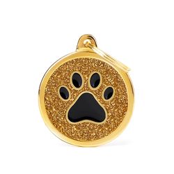 MyFamily Shine Black/Gold Glitter Circle Paw Metal Dog Pet Tags Large