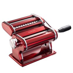 Fantes Red Stainless Steel/Wood Pasta Machine with Double Pasta Cutter