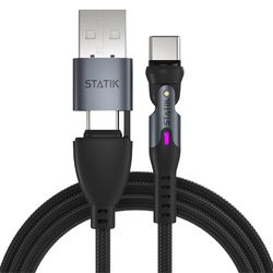 Statik 360 Pro Micro to Lightning/USB-C and Lightning to Micro/USB-C Cable 3 ft. Black
