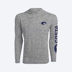 Costa XL Long Sleeve Men's Hooded Heather Gray Technical Hood Tee Shirt