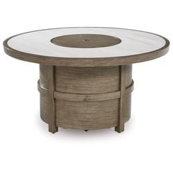 Signature Design by Ashley Rainier Ranch Beige Round Stone Contemporary Fire Pit Table