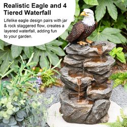 Glitzhome Polyresin/Stone Multi-color 25.25 in. H Bald Eagle Outdoor Fountain