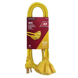 Ace Indoor or Outdoor 10 ft. L Yellow Triple Outlet Cord 12/3 SJTW