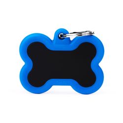 MyFamily Hushtag Black/Blue Bone Aluminum Dog Pet Tags Medium