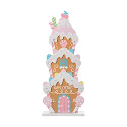 Glitzhome Wooden Christmas Gingerbread House Porch Sign 35 in.