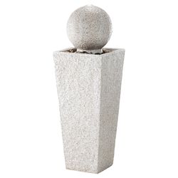 Glitzhome Polyresin/Stone Gray 40.25 in. H Faux Terrazzo Geometric Pedestal and Sphere Outdoor Fount